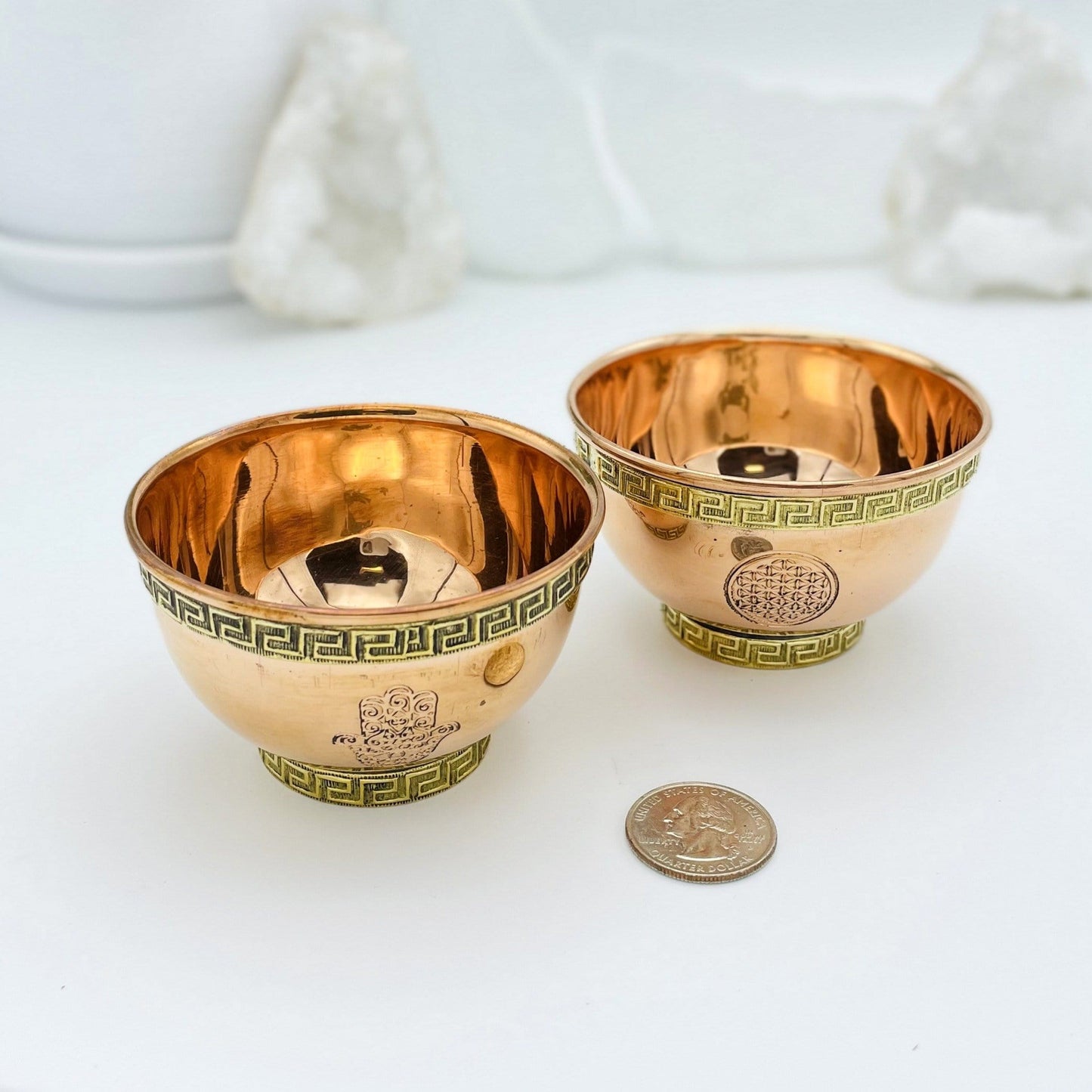 bowls next to a quarter for size reference