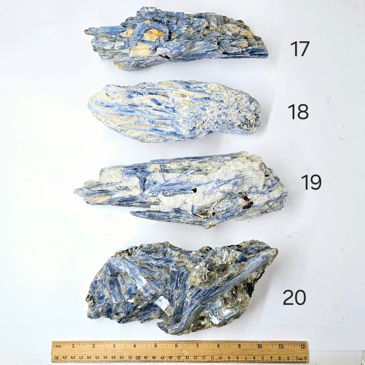 Blue Kyanite - Rough Crystal on Matrix - YOU CHOOSE #3 variants 17, 18, 19, and 20 labeled with ruler for size reference
