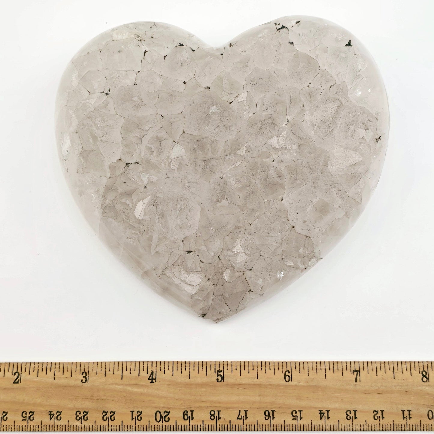 Light Amethyst Crystal Heart One-of-a-Kind with ruler for size reference