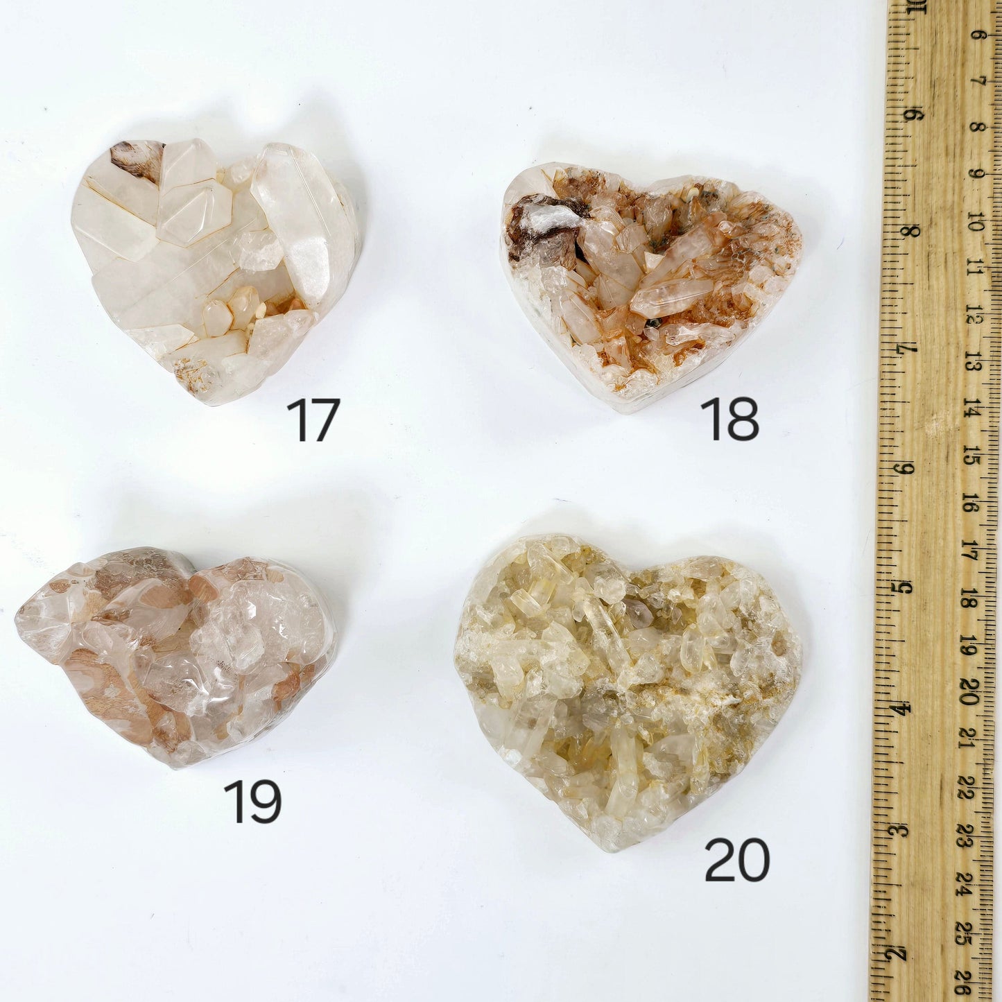 Tangerine Quartz Polished Crystal Cluster Heart - You Choose #2 variants 17, 18, 19, and 20 labeled with ruler for size reference