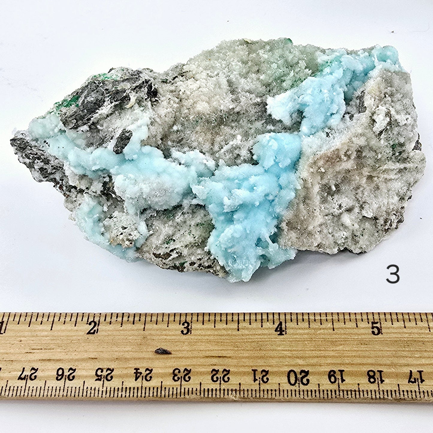 Blue Aragonite Crystal Cluster on Matrix - YOU CHOOSE #4 variant 3 labeled with ruler for size reference