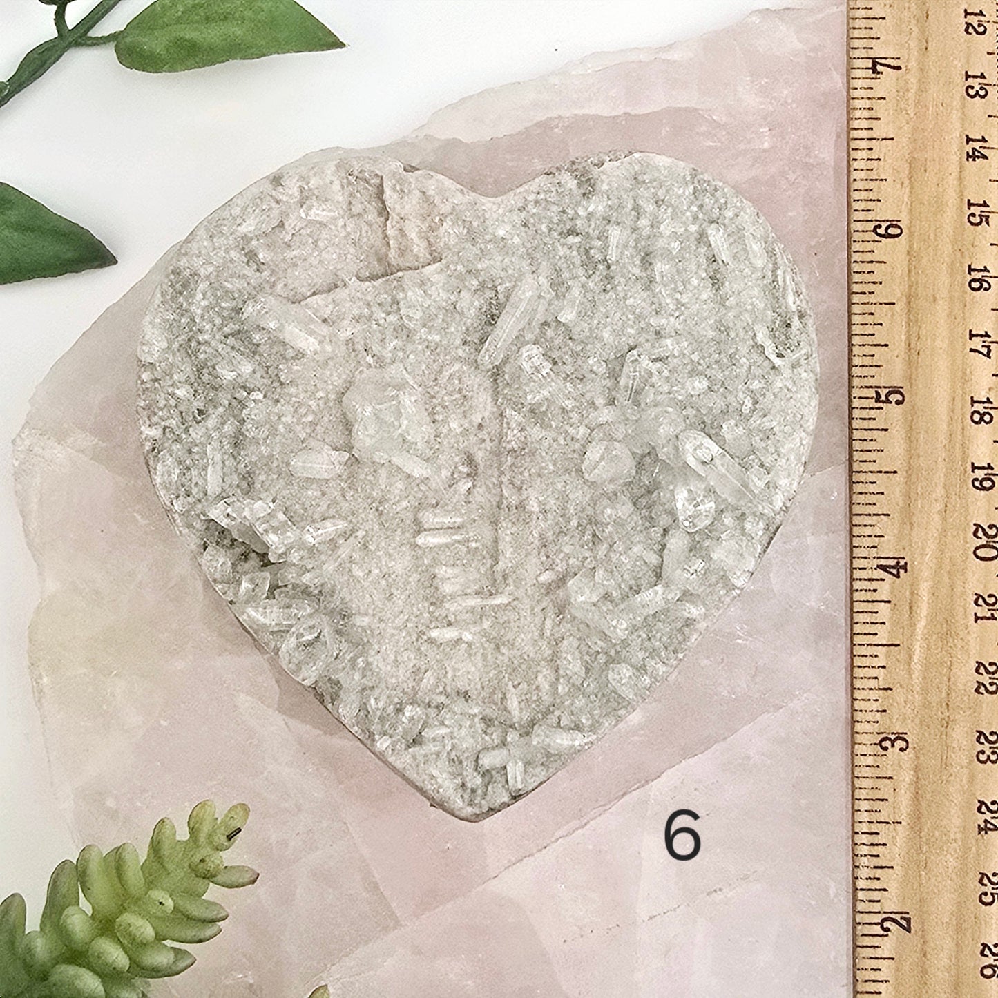 Crystal Quartz Cluster Polished Heart - You Choose #1 variant 6 labeled with ruler for size reference