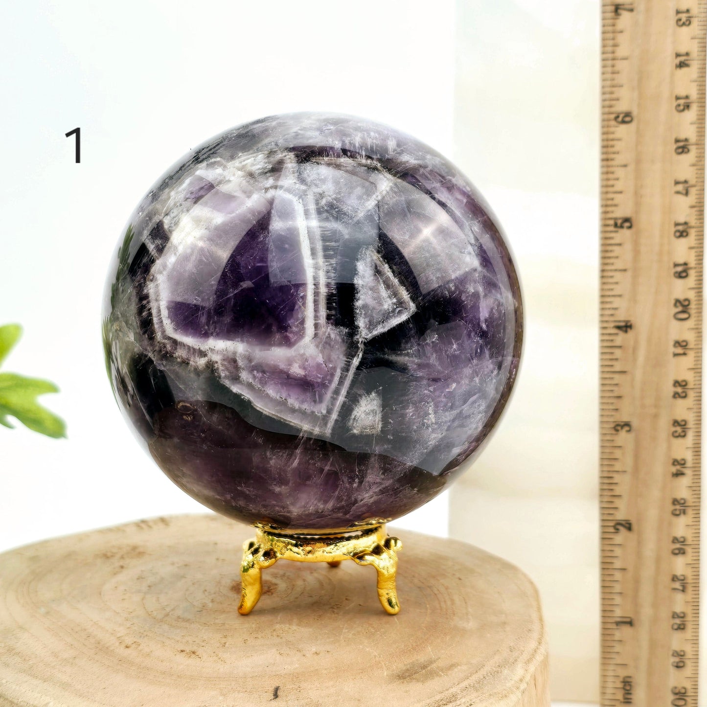 Chevron Amethyst Crystal Sphere YOU CHOOSE #1 variant 1 labeled with ruler for size reference