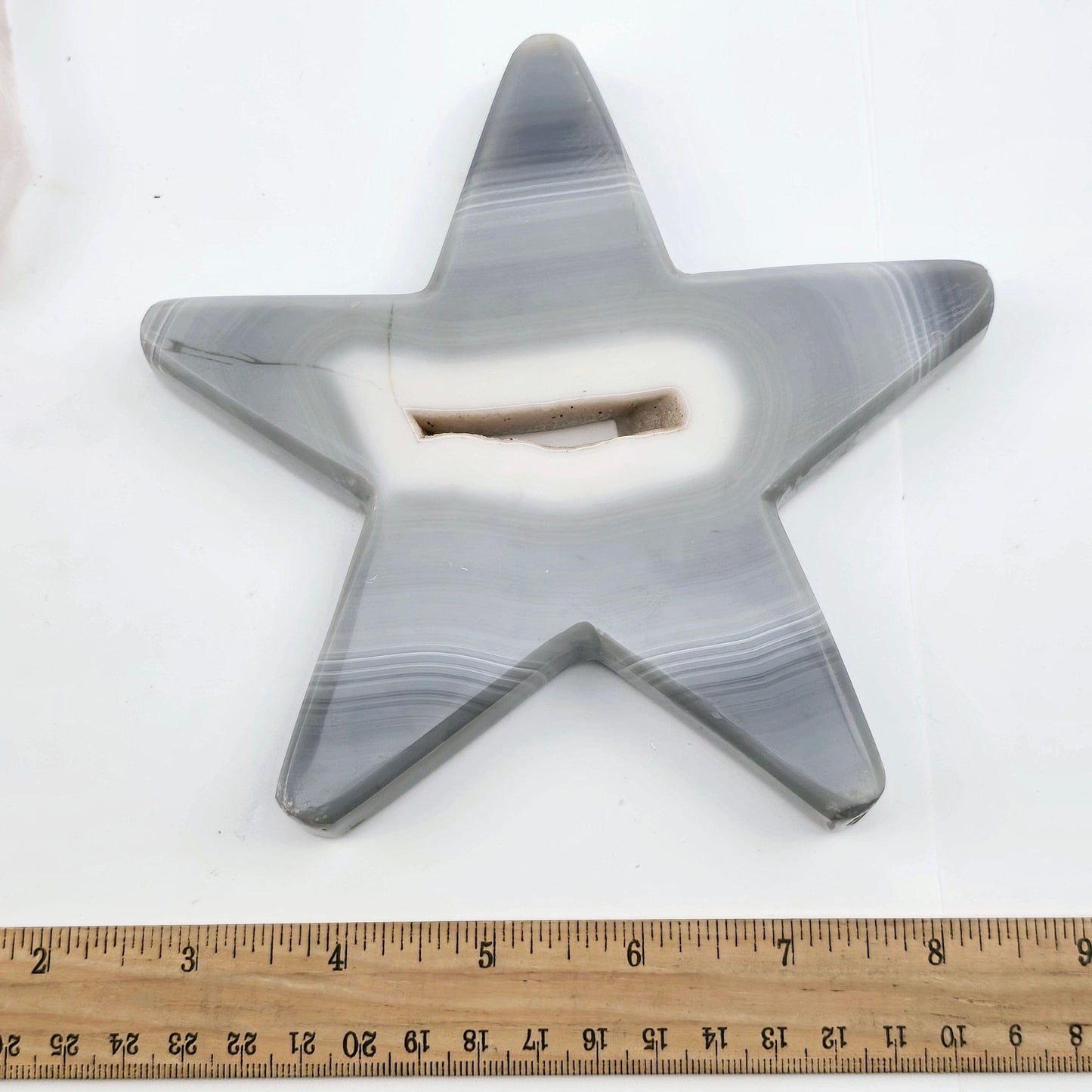 Natural Agate Druzy Crystal Star - One-of-a-Kind front top view with ruler for size reference