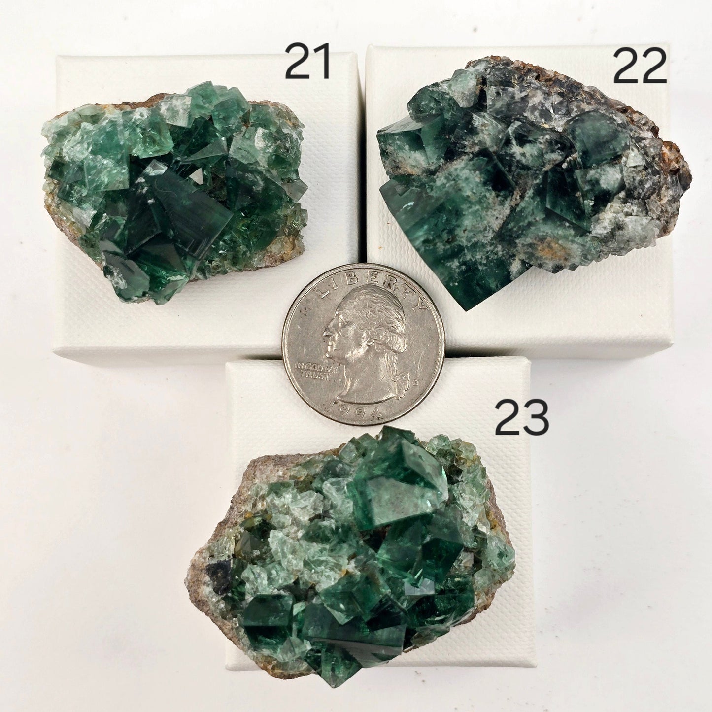 Diana Maria Mine Fluorite Crystal Cluster from England - You Choose #1 variants 21, 22, and 23 labeled with quarter for size reference