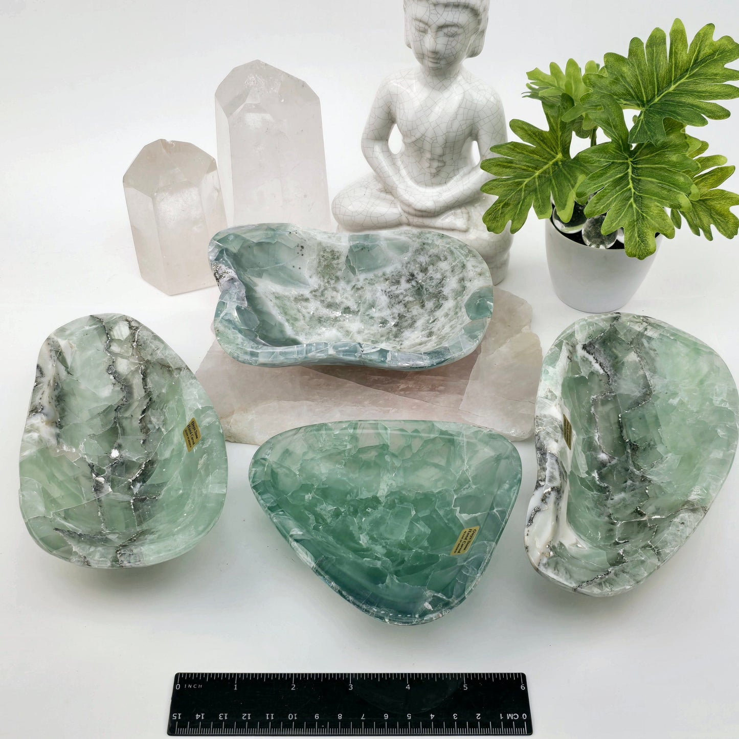 Fluorite Polished Crystal Bowl - You Choose #1 all variants with ruler for size reference