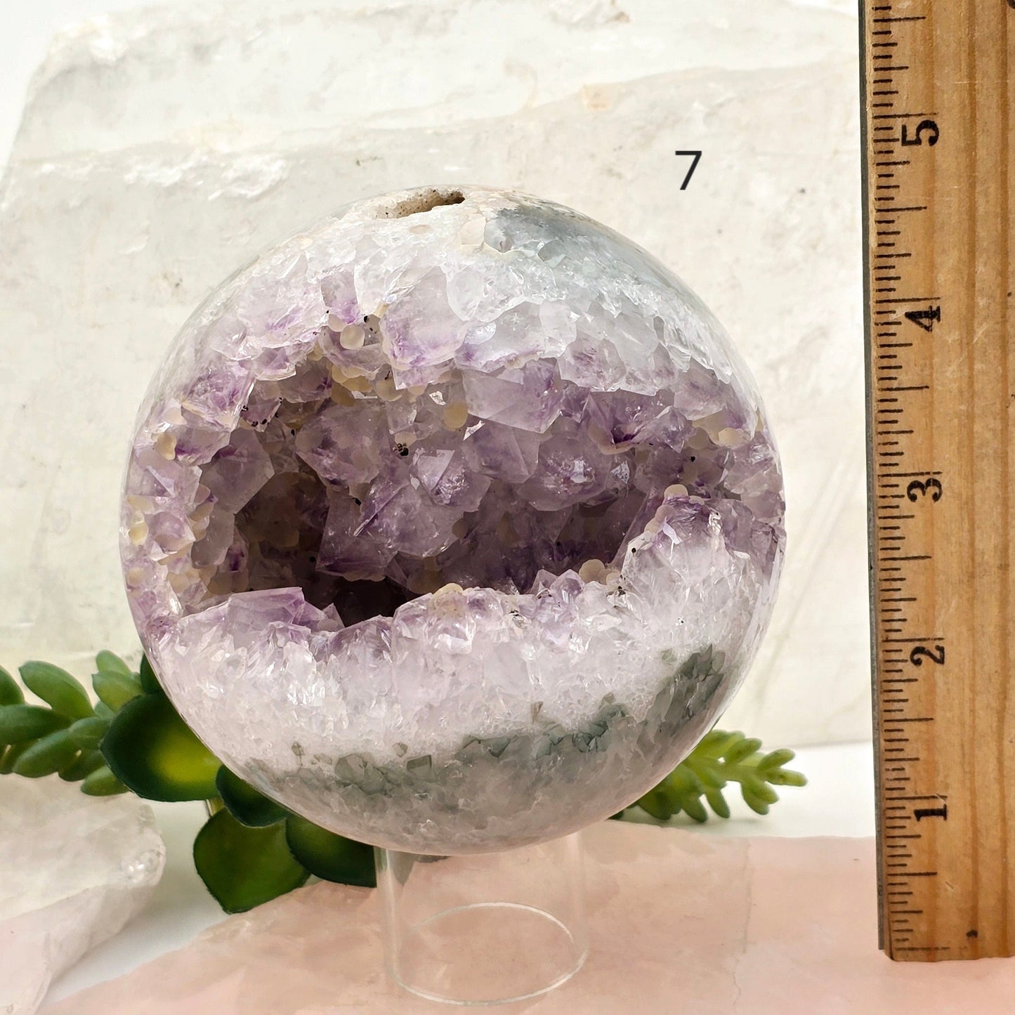 Amethyst Agate Crystal Sphere - You Choose #1 variant 7 labeled with ruler for size reference