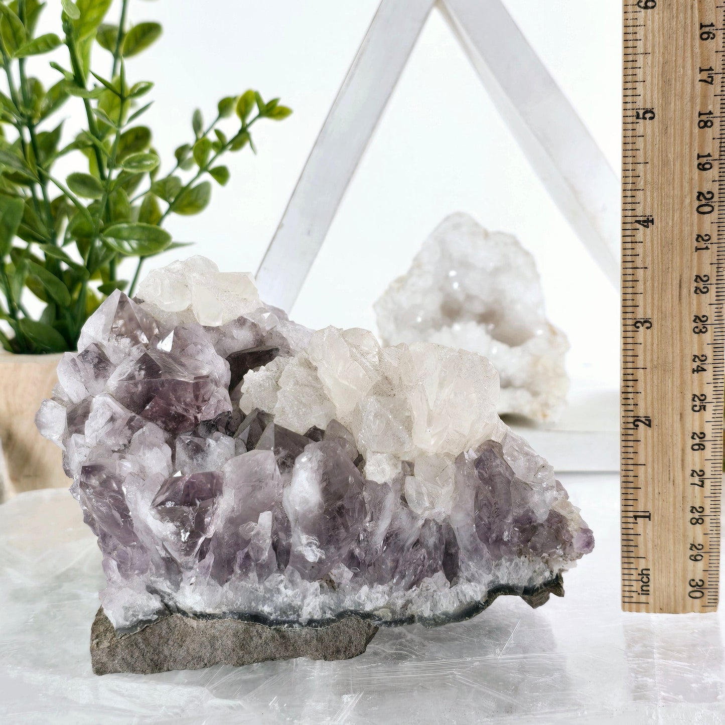Amethyst Crystal Cluster with Calcite One-of-a-Kind #2 with ruler for size reference