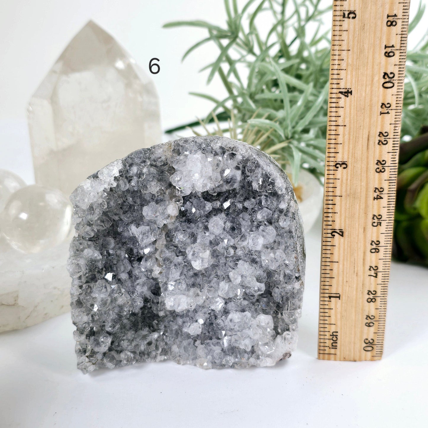 Gray Amethyst Druzy Cluster Crystal Cut Base - You Choose variant 6 labeled with ruler for size reference