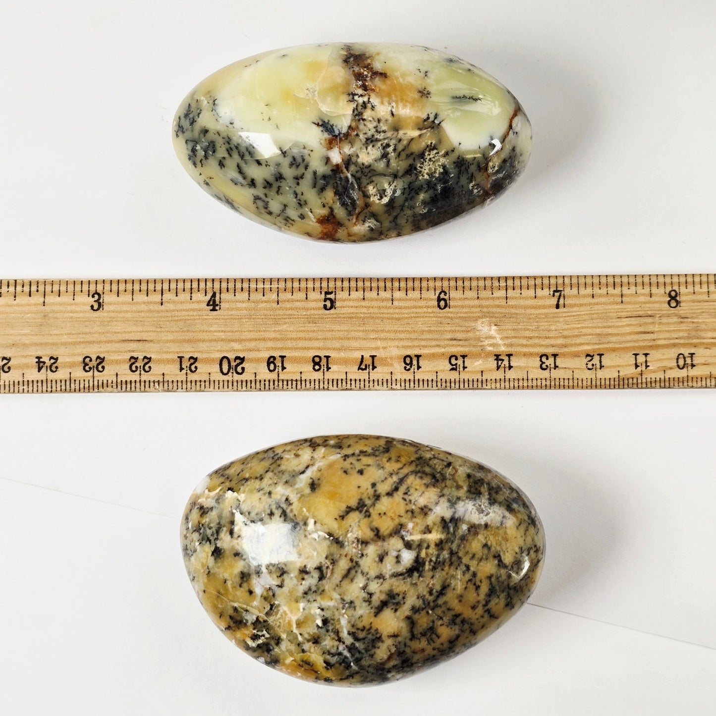 Dendritic Opal Crystal - Large Tumbled Stone - YOU CHOOSE both variants with ruler for size reference