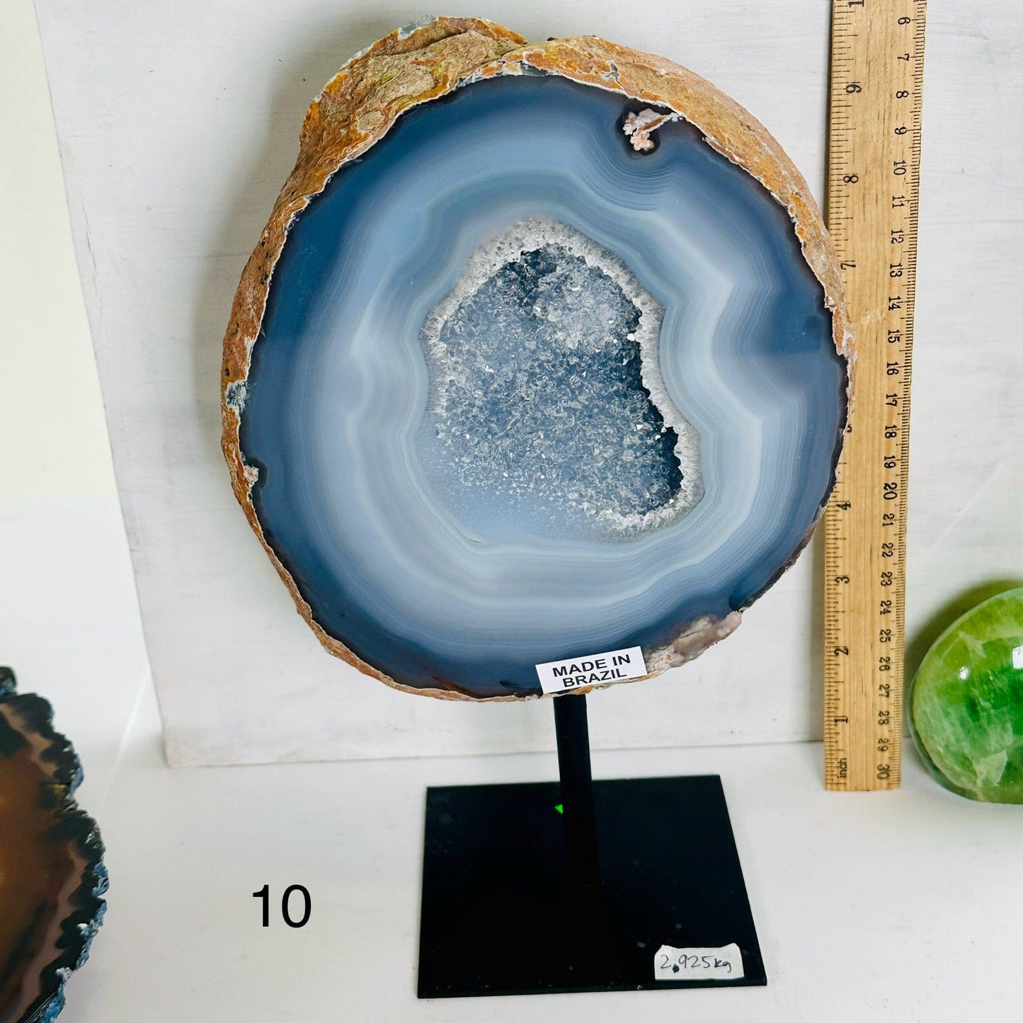 Agate Natural Crystal Geode Half on Stand - You Choose #4 variant 10 labeled with ruler for size reference