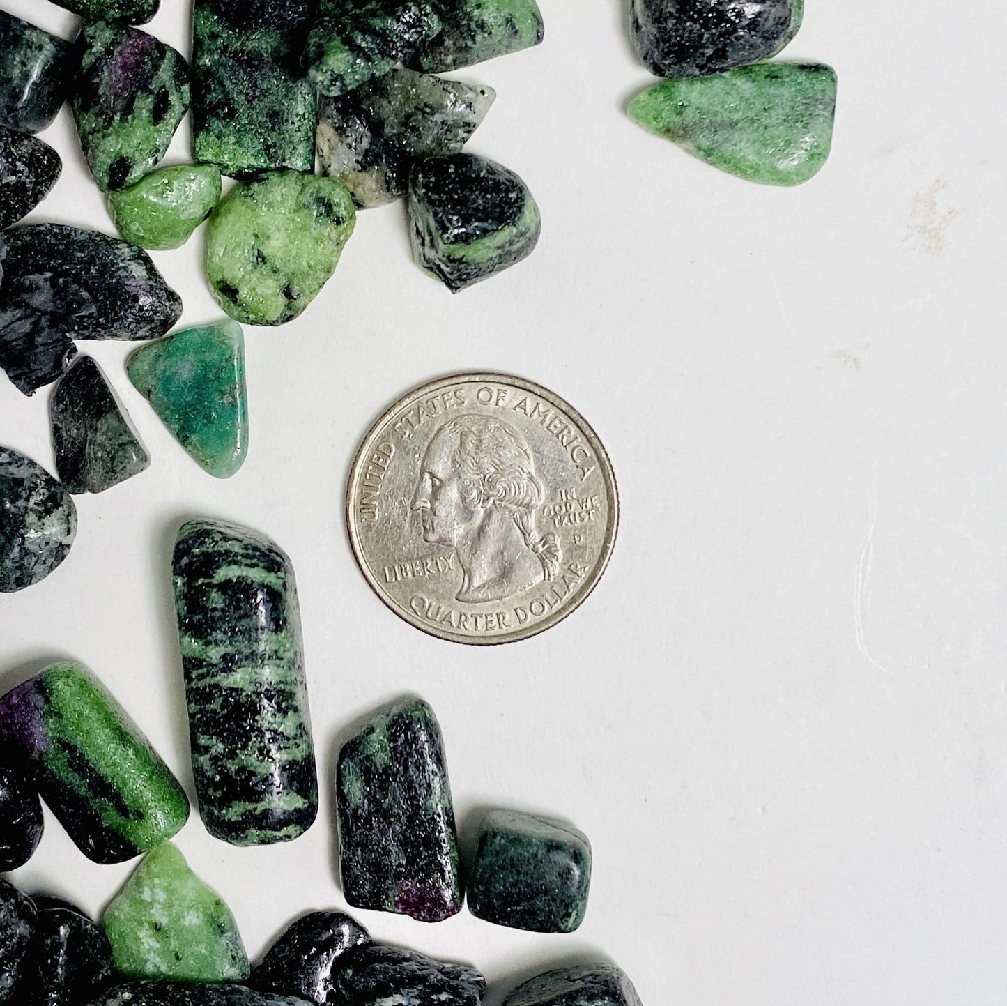 ruby zoisite chips on white background