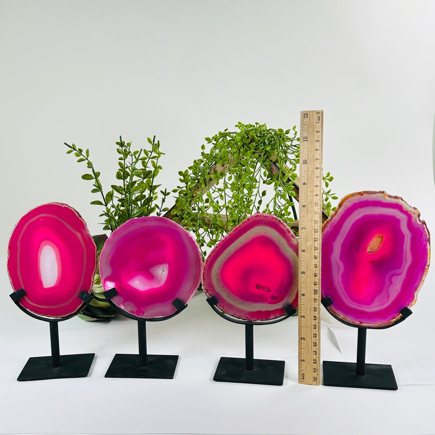 Pink Agate Crystal Slice on Stand - You Choose all variants with ruler for size reference