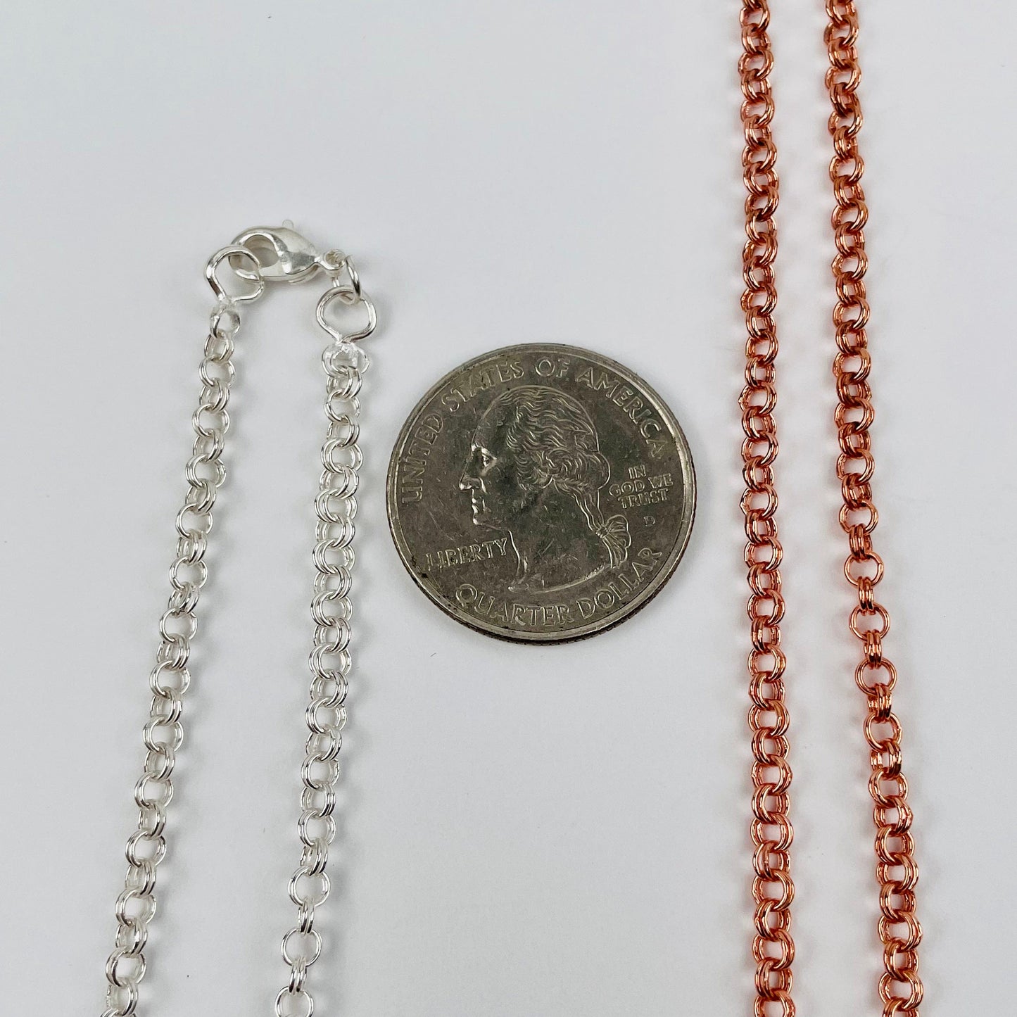 chain next to a quarter for size reference
