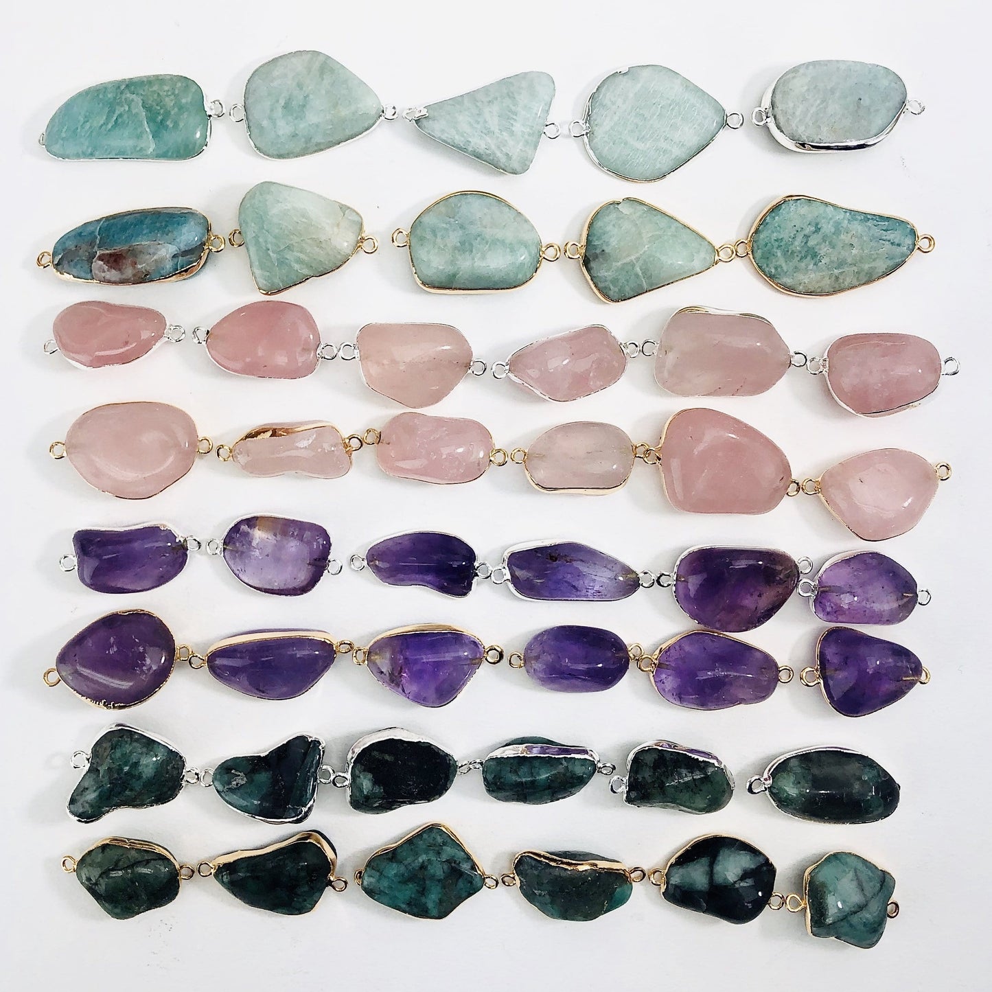 gemstone connector pendants on white background