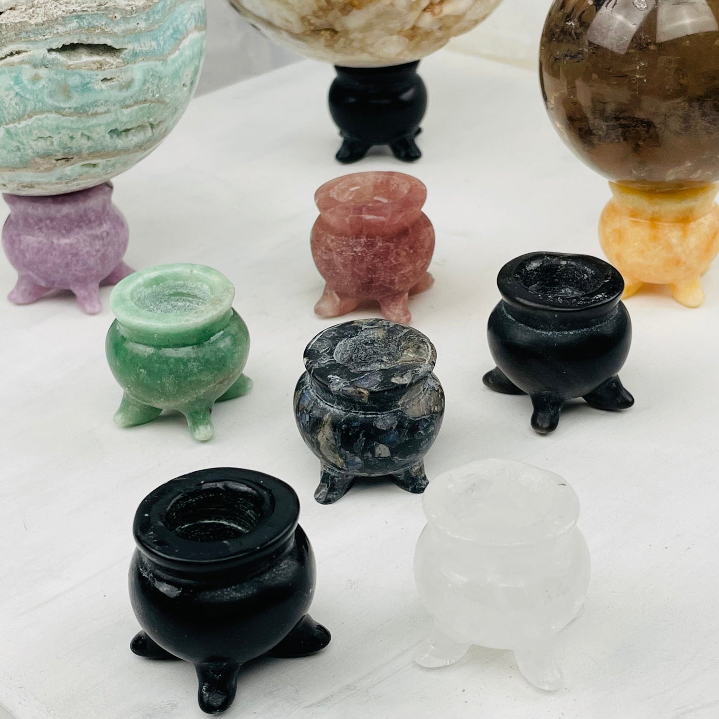 Crystal Cauldrons - Sphere Stands displayed as home decor