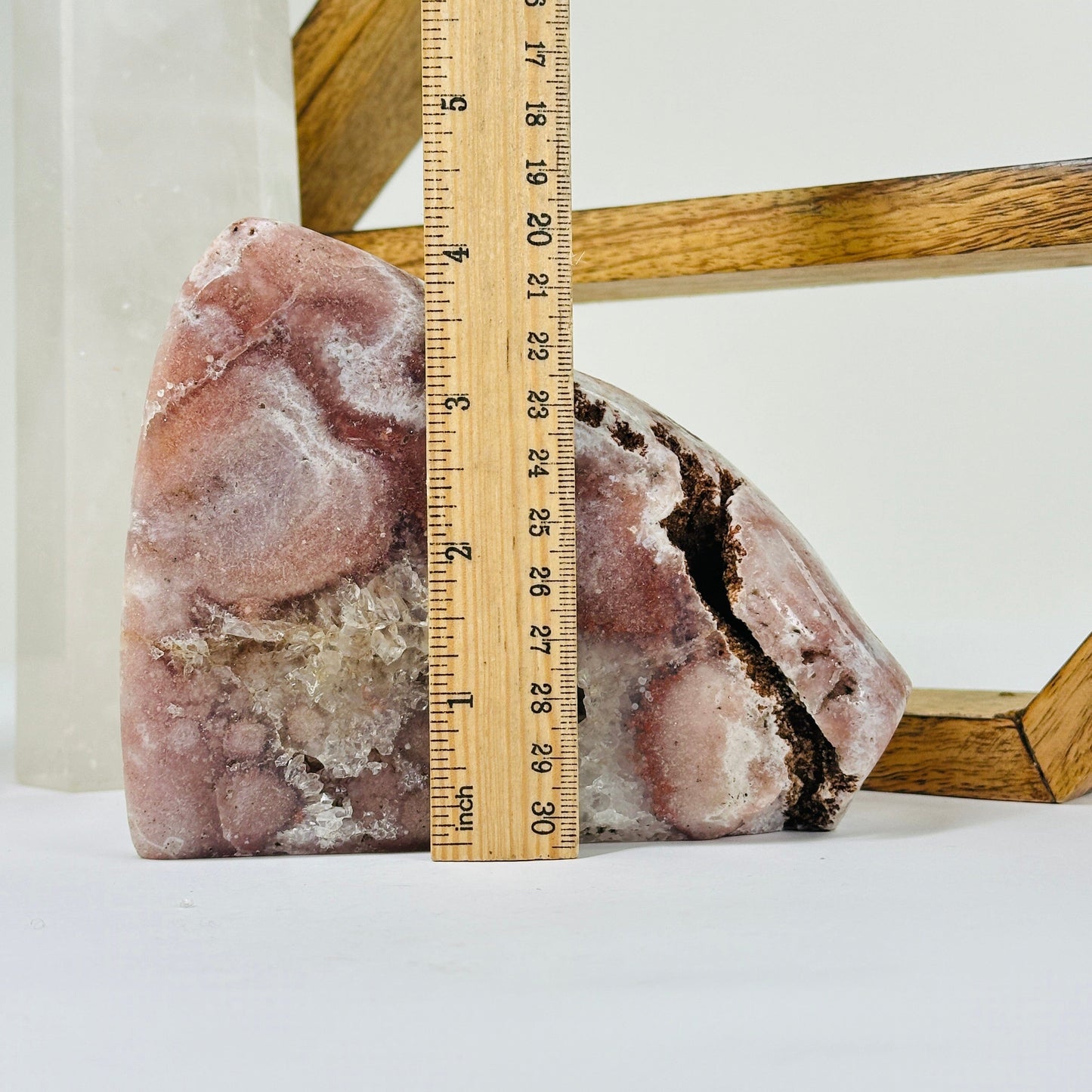pink amethyst with decorations in the background