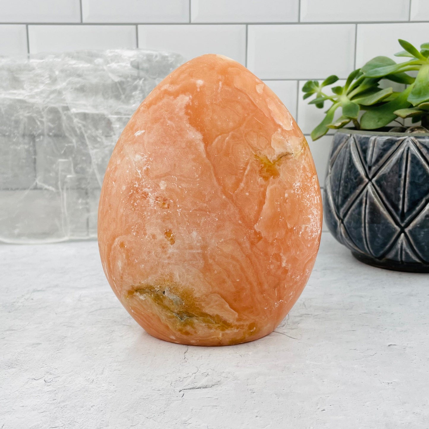 Peach Aventurine Cut Base displayed as home decor