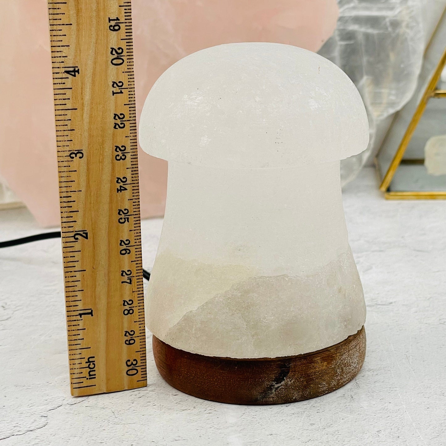 lamp next to a ruler for size reference