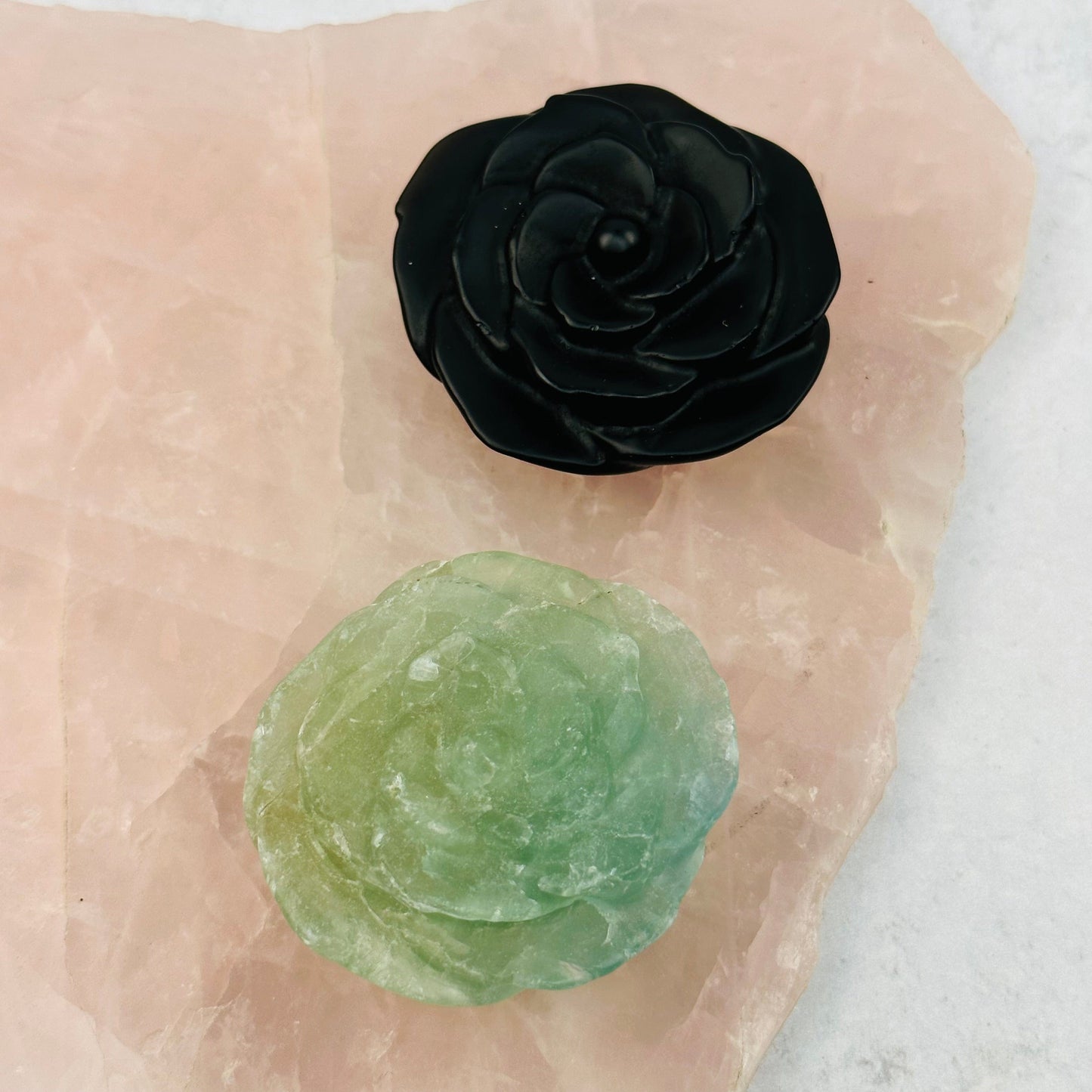 Gemstone Hand Carved Open Rose displayed a home decor
