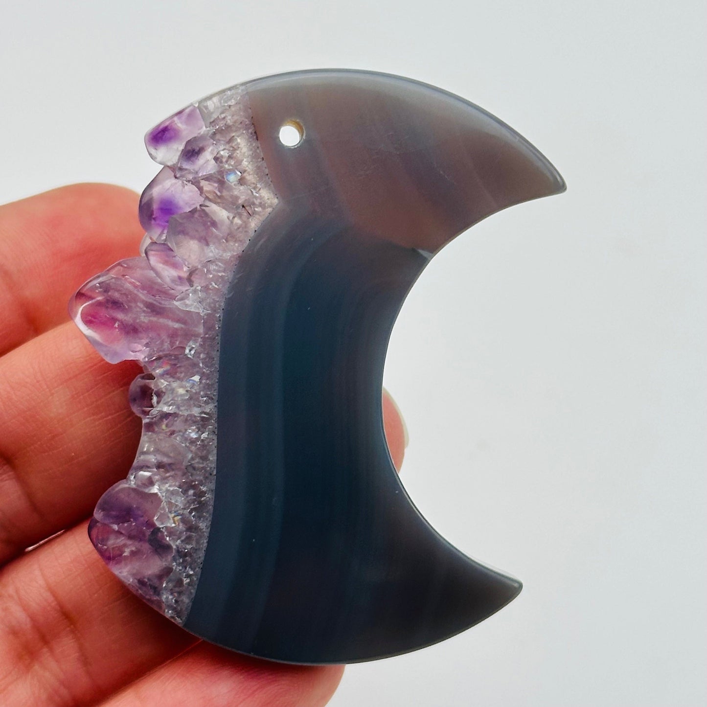 Large Amethyst Half Moon - Natural Druzy Crystal Carving - 60 mm