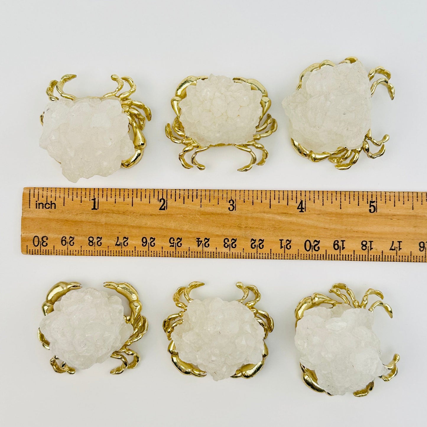 Crystal Quartz Cluster Gemstone Crabs next to a ruler for size reference