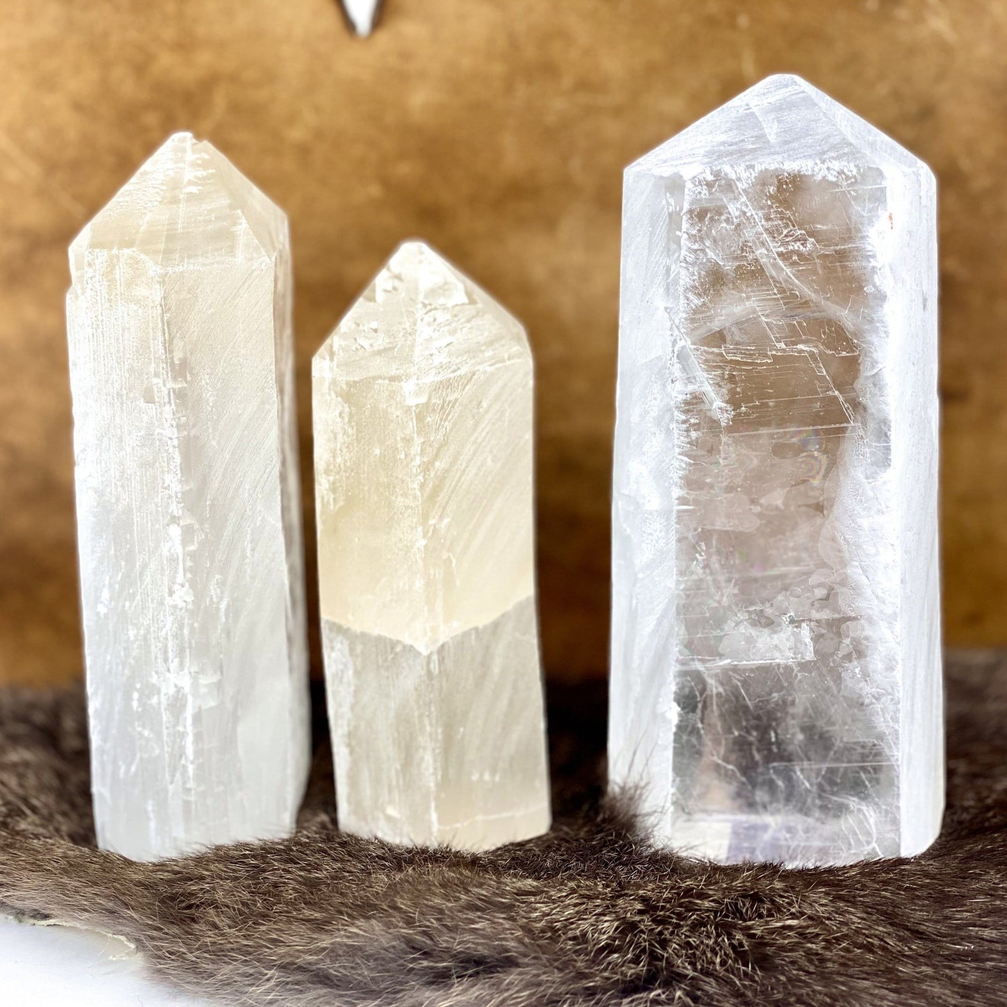 3 Polished Selenite Semi-Polished Points showing size variation