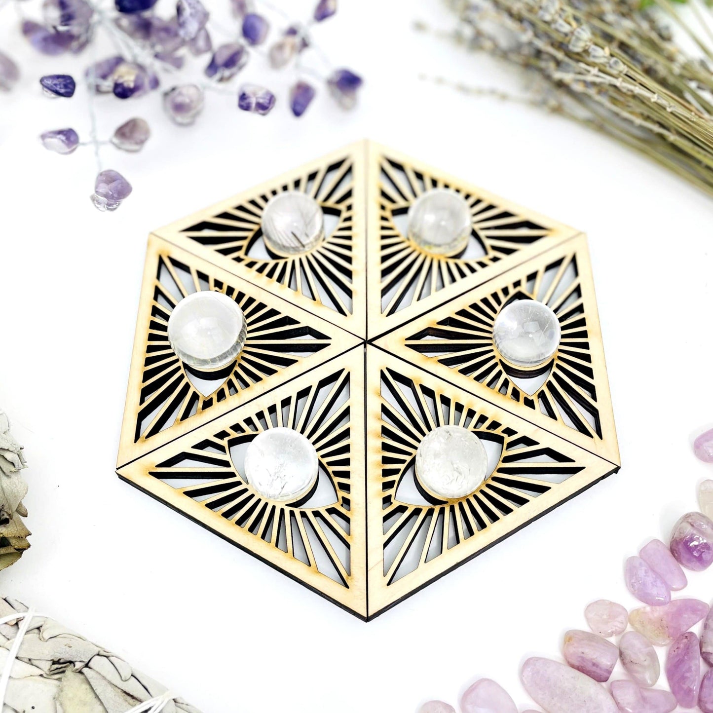6 Eye of Providence Wooden Stand each eye has one sphere in the top.