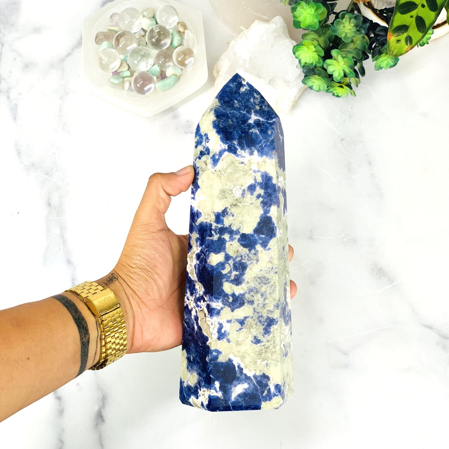 Sodalite Polished Tower Point on hand