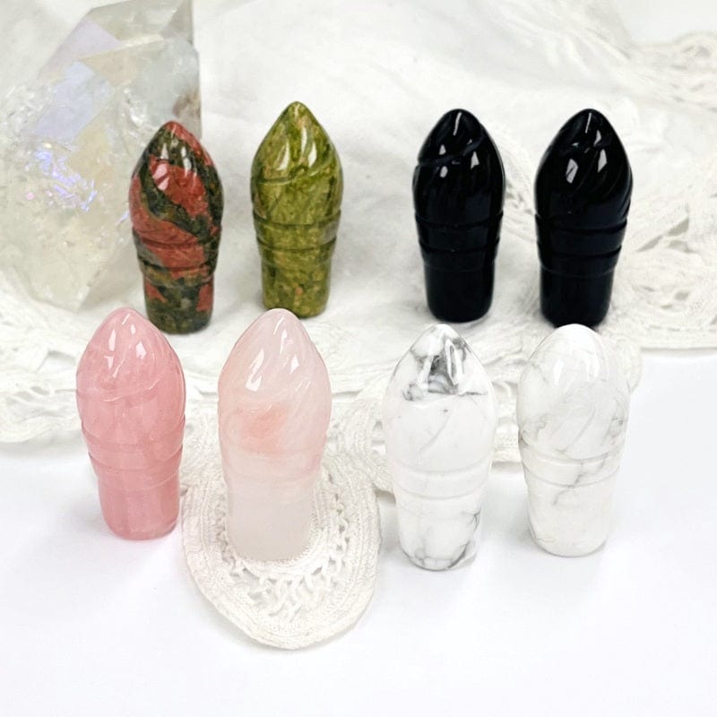 multiple gemstone ice cream cones displayed to show the differences in the stones