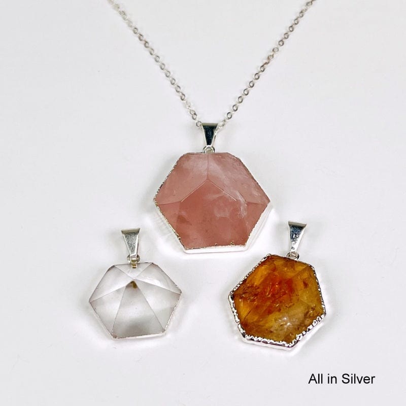 hexagon point pendants in silver