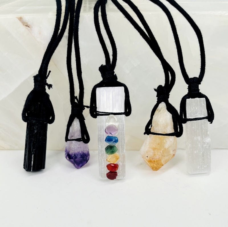 close up of the crystal cluster necklaces