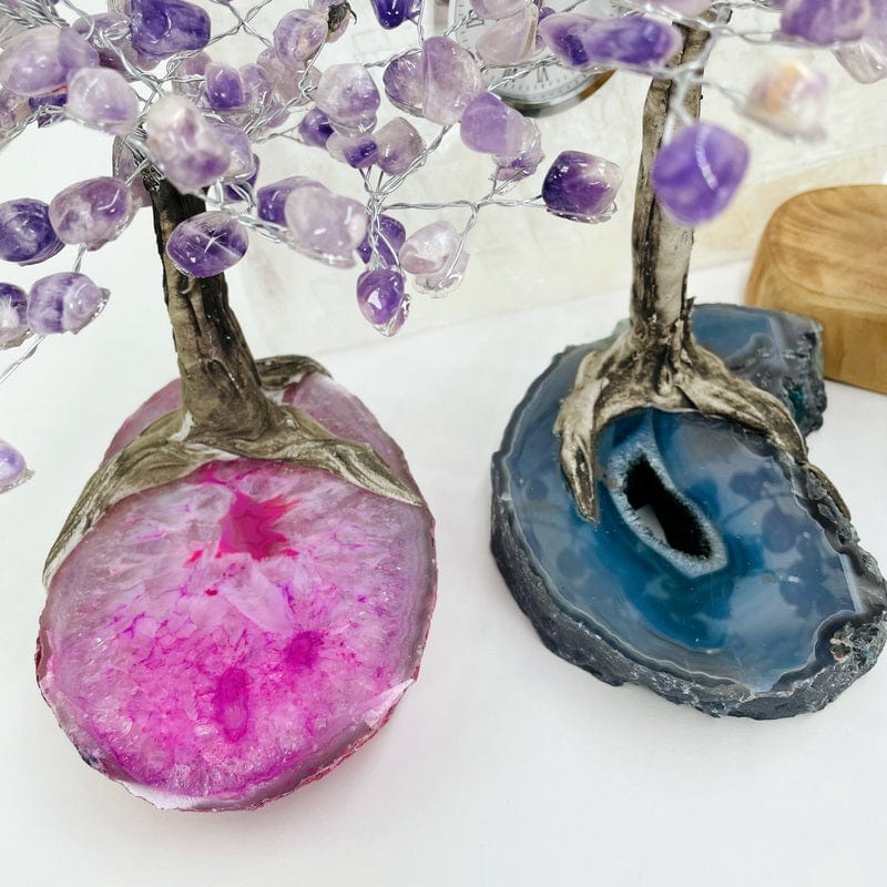 close up of the details on the agate base trees