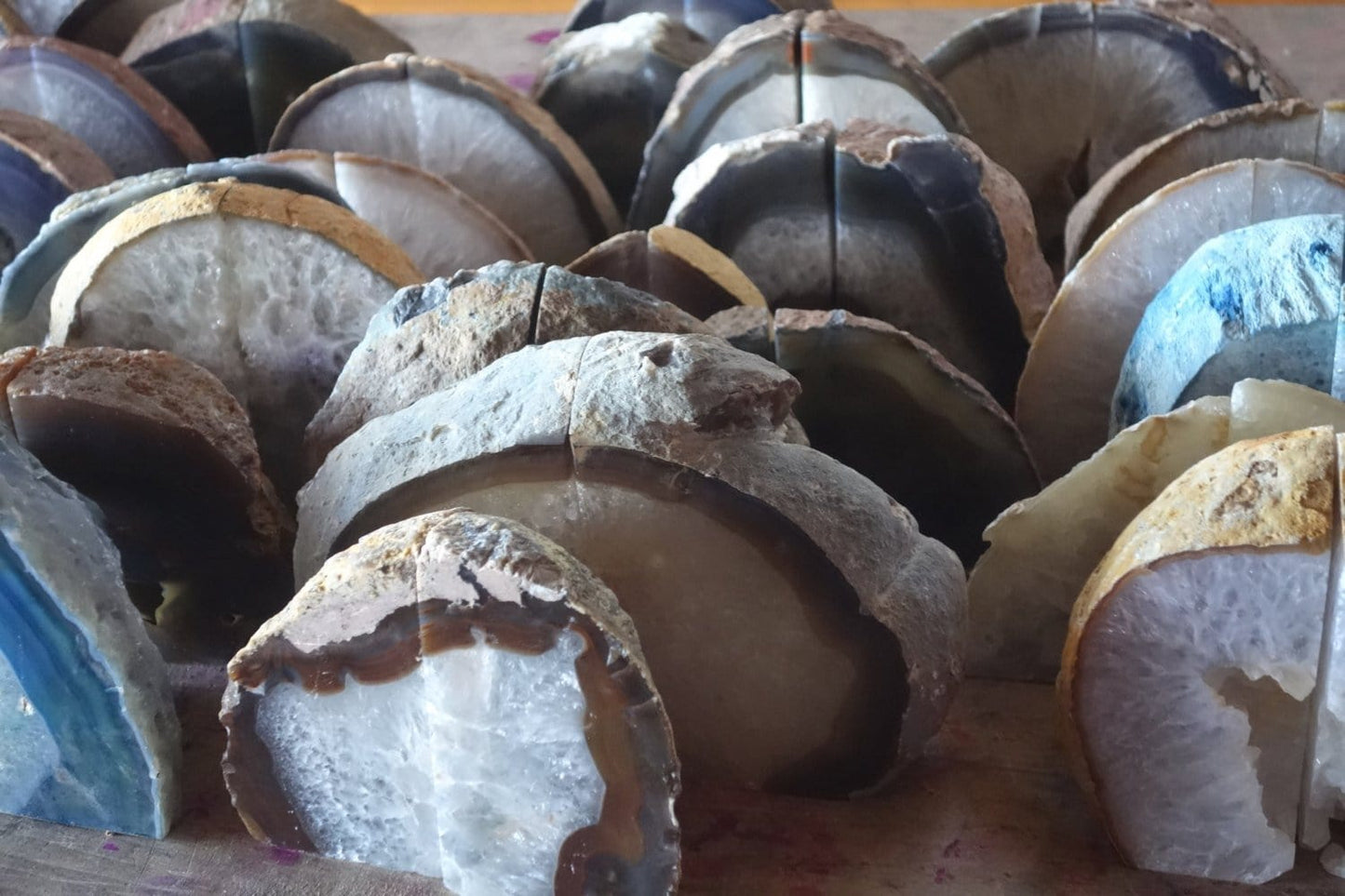 Close up of Agate Book Ends.