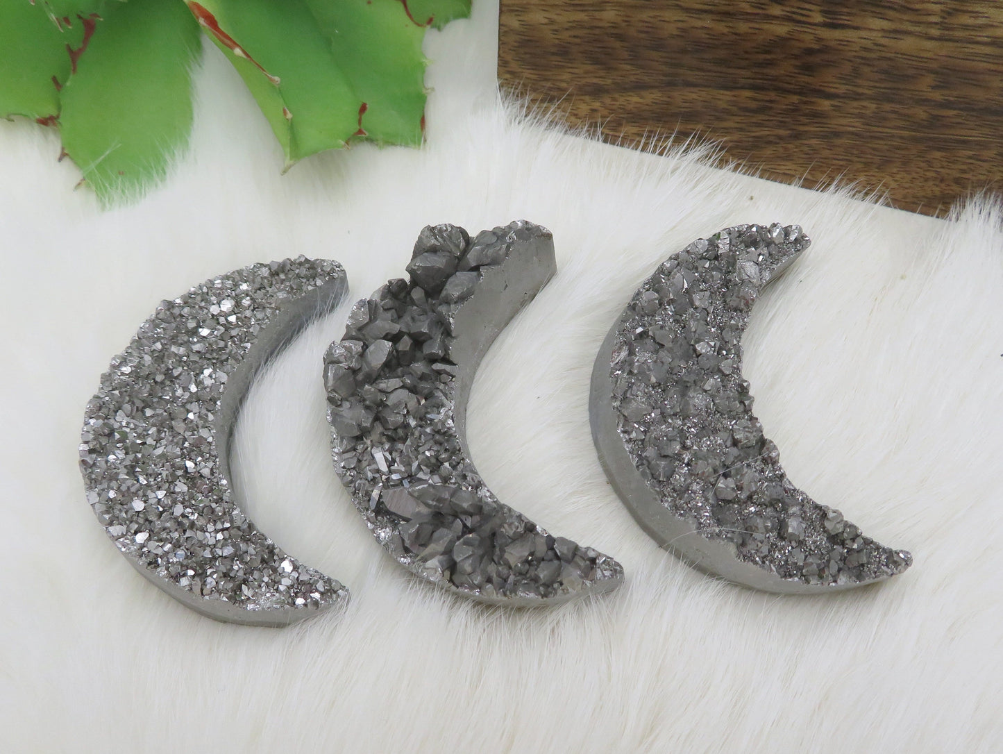 3 Platinum Titanium Druzy Stone Moons