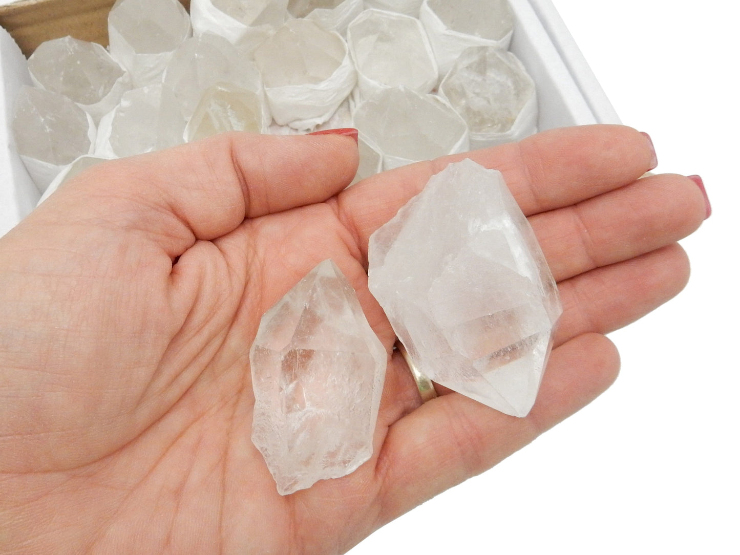 Crystal Quartz Point Flat Box - 2 in a hand