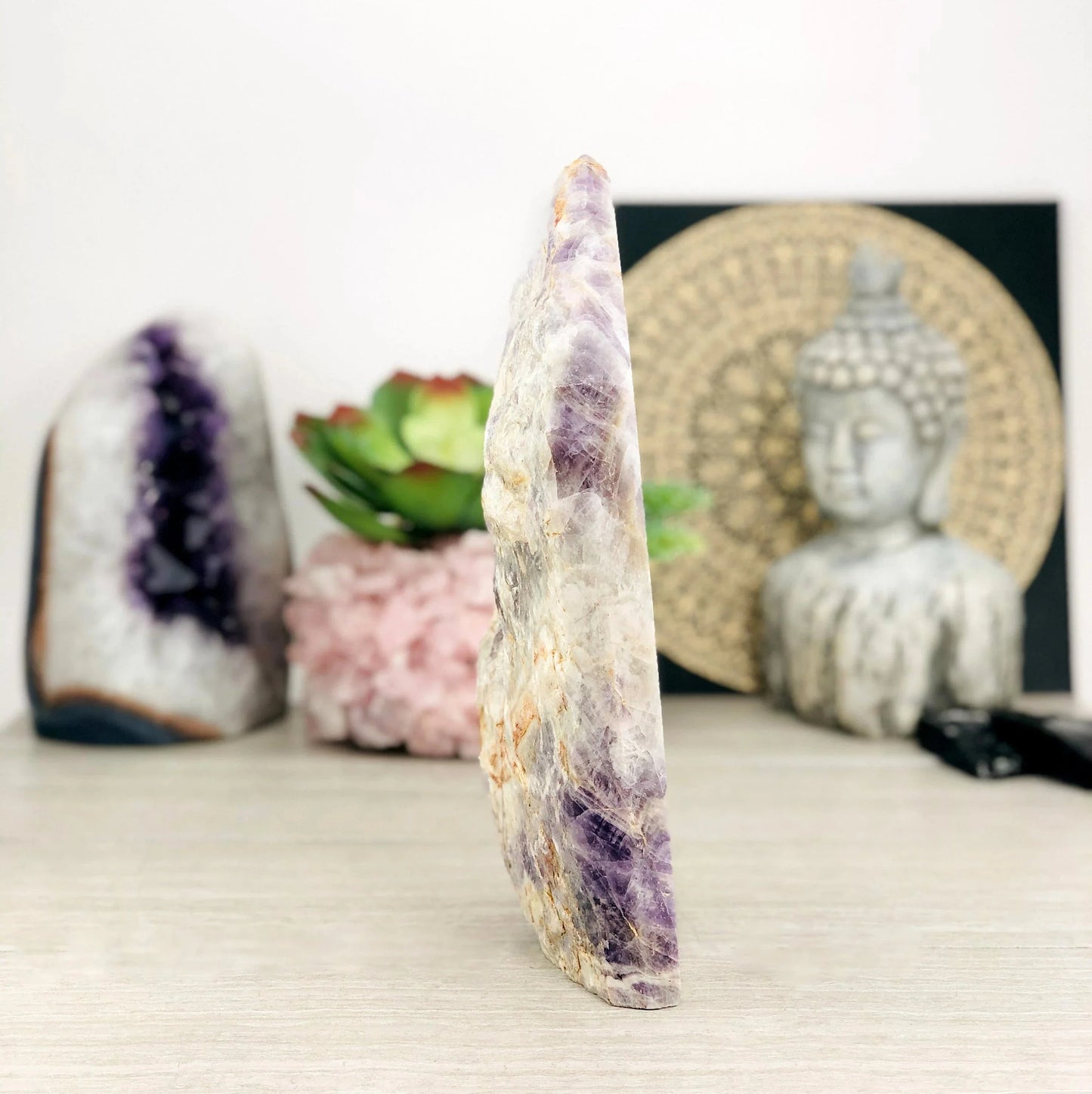 Chevron Amethyst Polished Point Cut Base - One-of-a-Kind side view