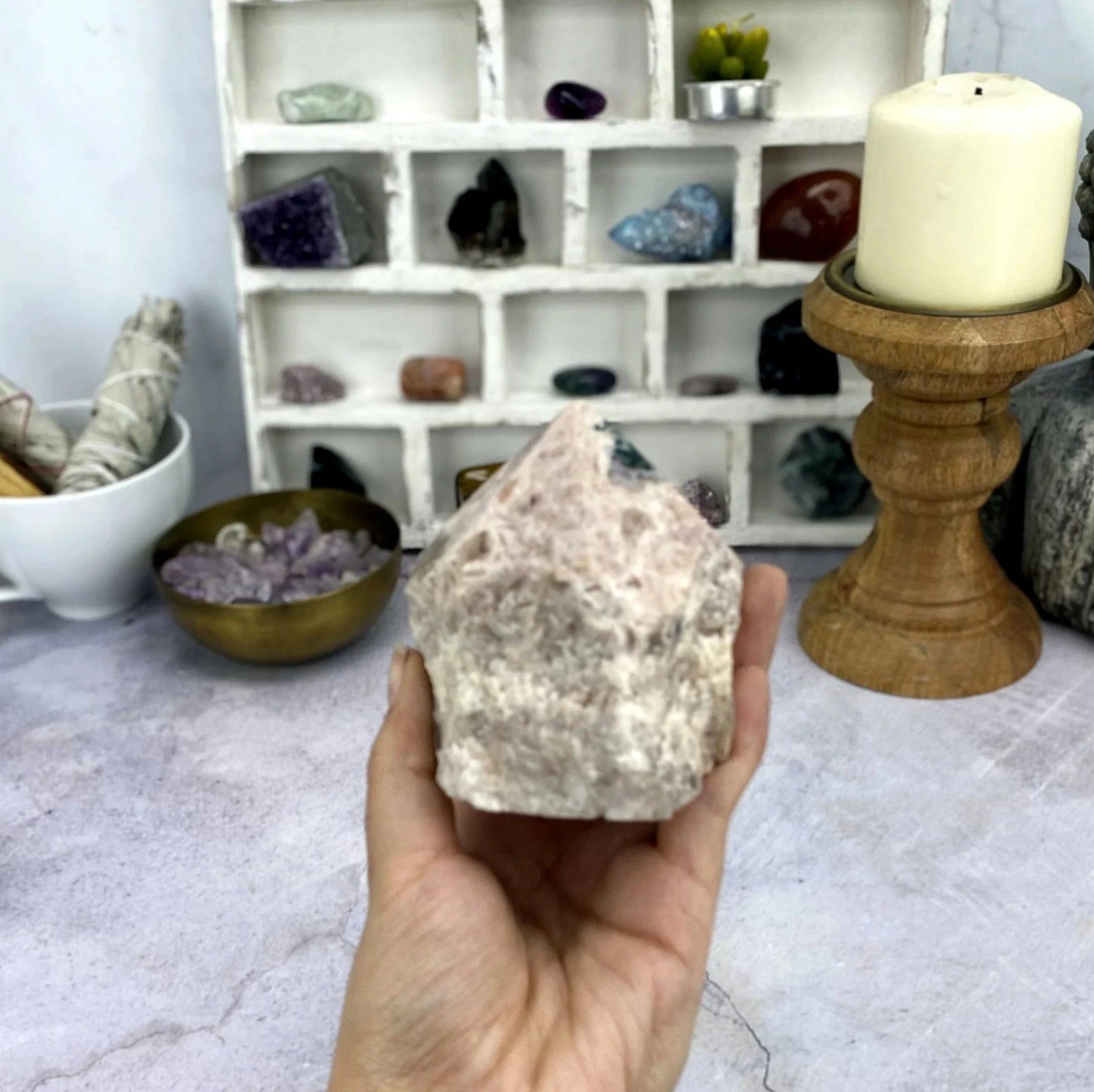 amethyst with decorations in the background