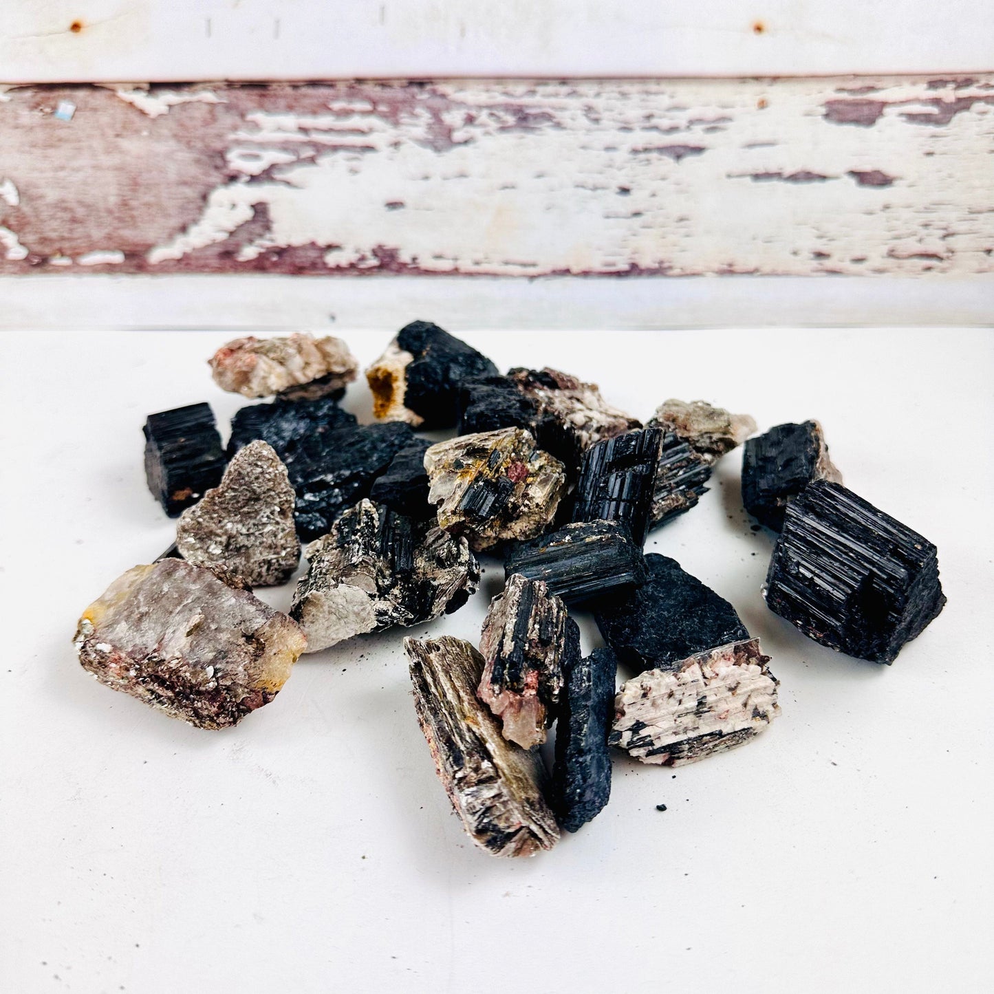 Black Tourmaline, on Matrix and Mica - Rough Assorted Size - 1 KILO worth from a side view