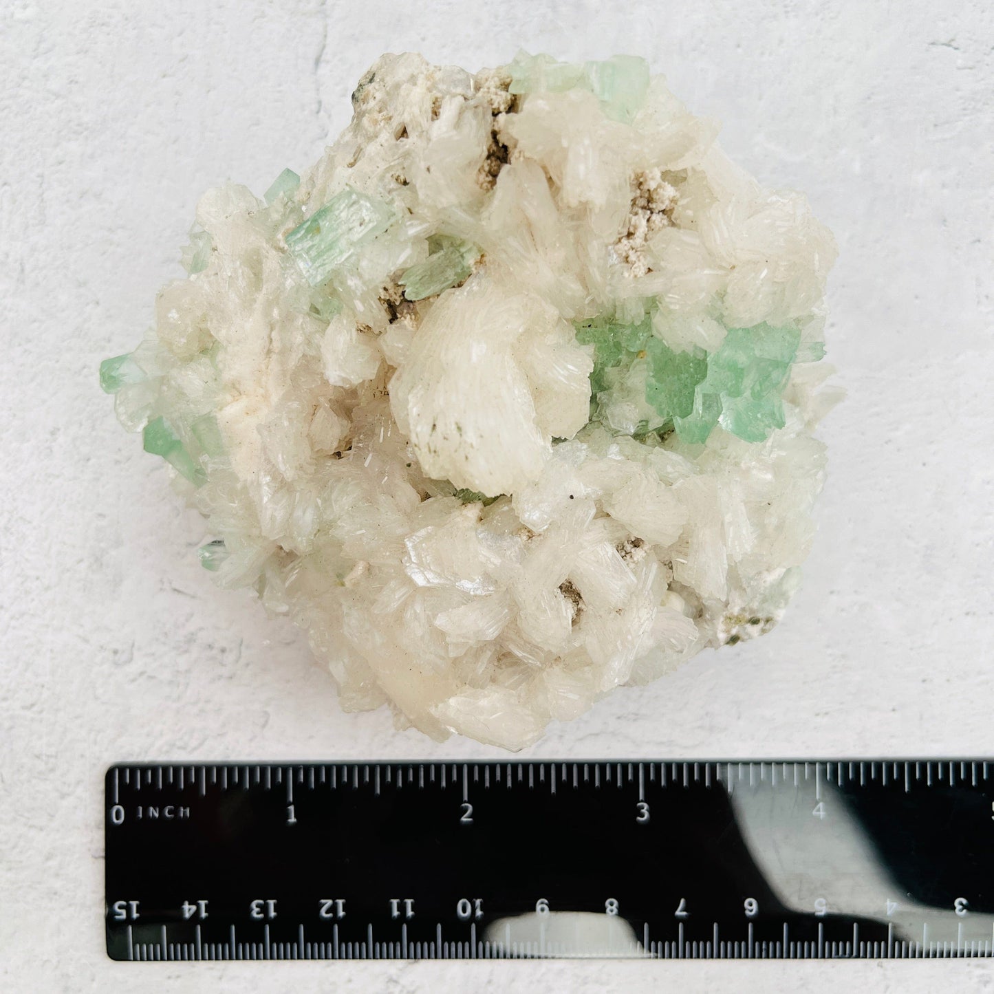 Green Apophyllite with Stilbite Crystal Clusters Zeolites - With Measurements