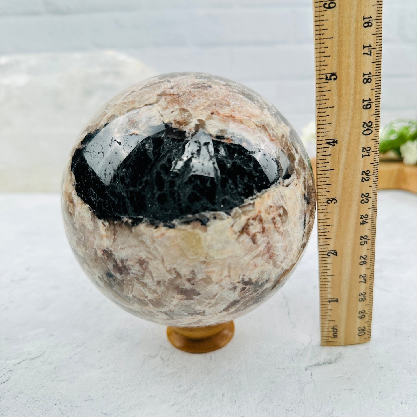 Large Tourmaline with Felt Spar Polished Sphere - OOAK- with measurements