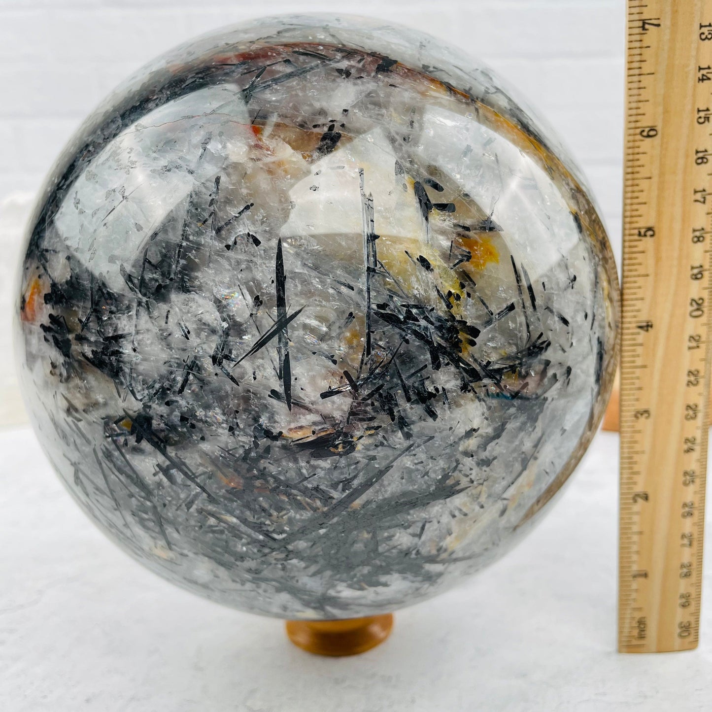 Black Tourmilated Quartz Massive Sphere - OOAK - With Measurements
