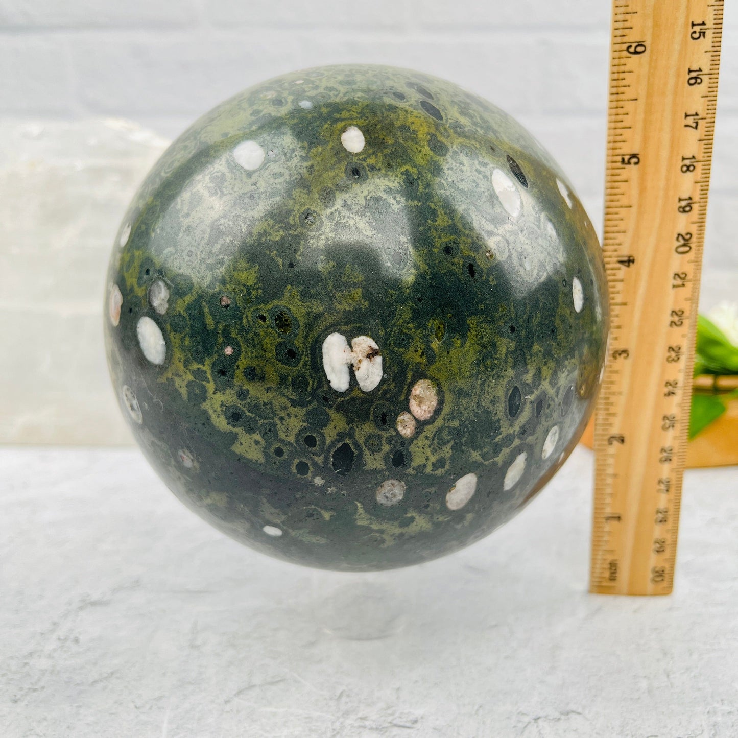 Large Plum Blossom Jasper Sphere - OOAK - -with measurements