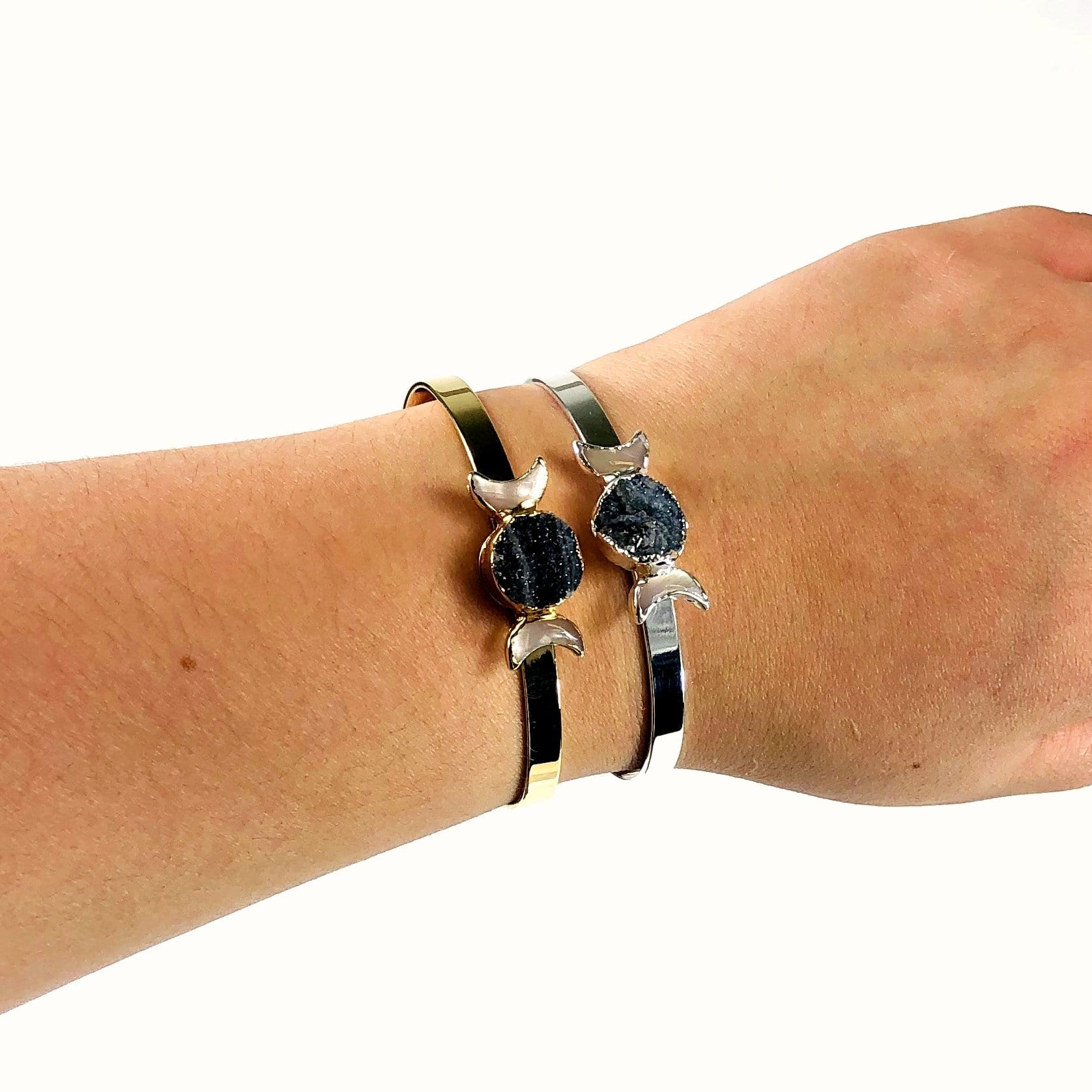  Two Moon Phase Bracelets on a wrist for size reference