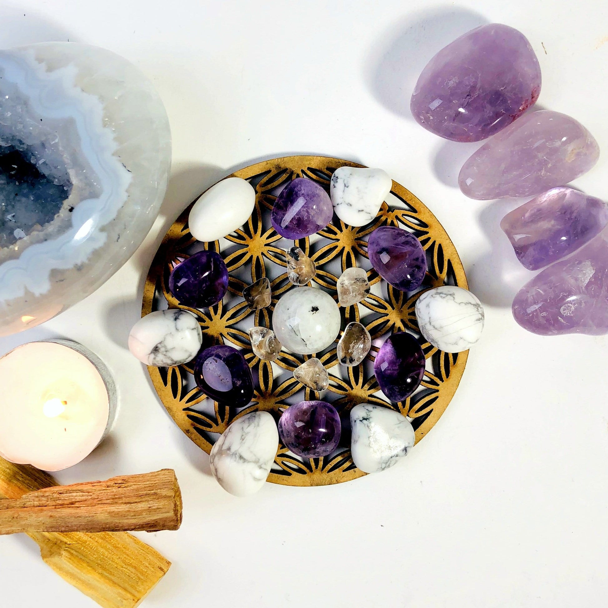 a grid with crystals on it