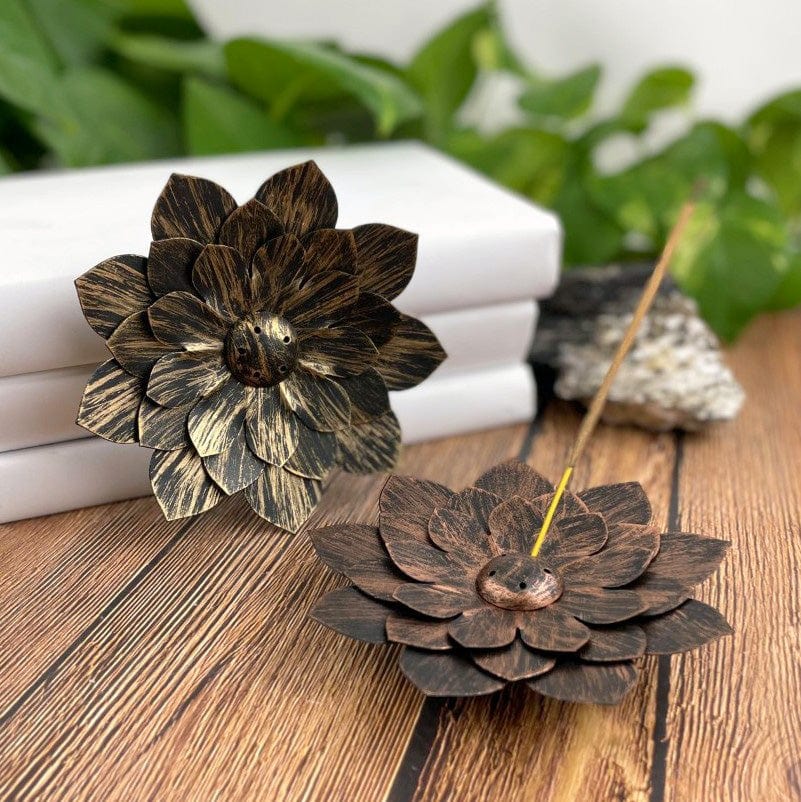 Metal Lotus Incense Holder Burner in copper and golden colors