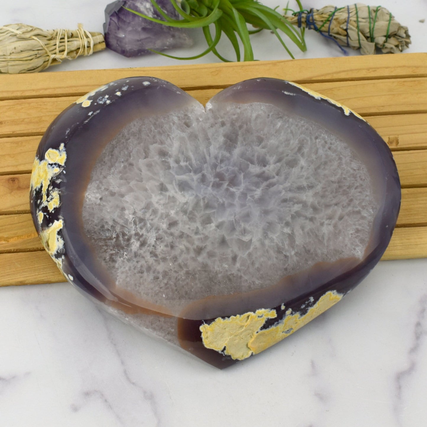 Back side view of Agate Druzy Heart - OOAK - (DOOAK-S24-06) in an alter.