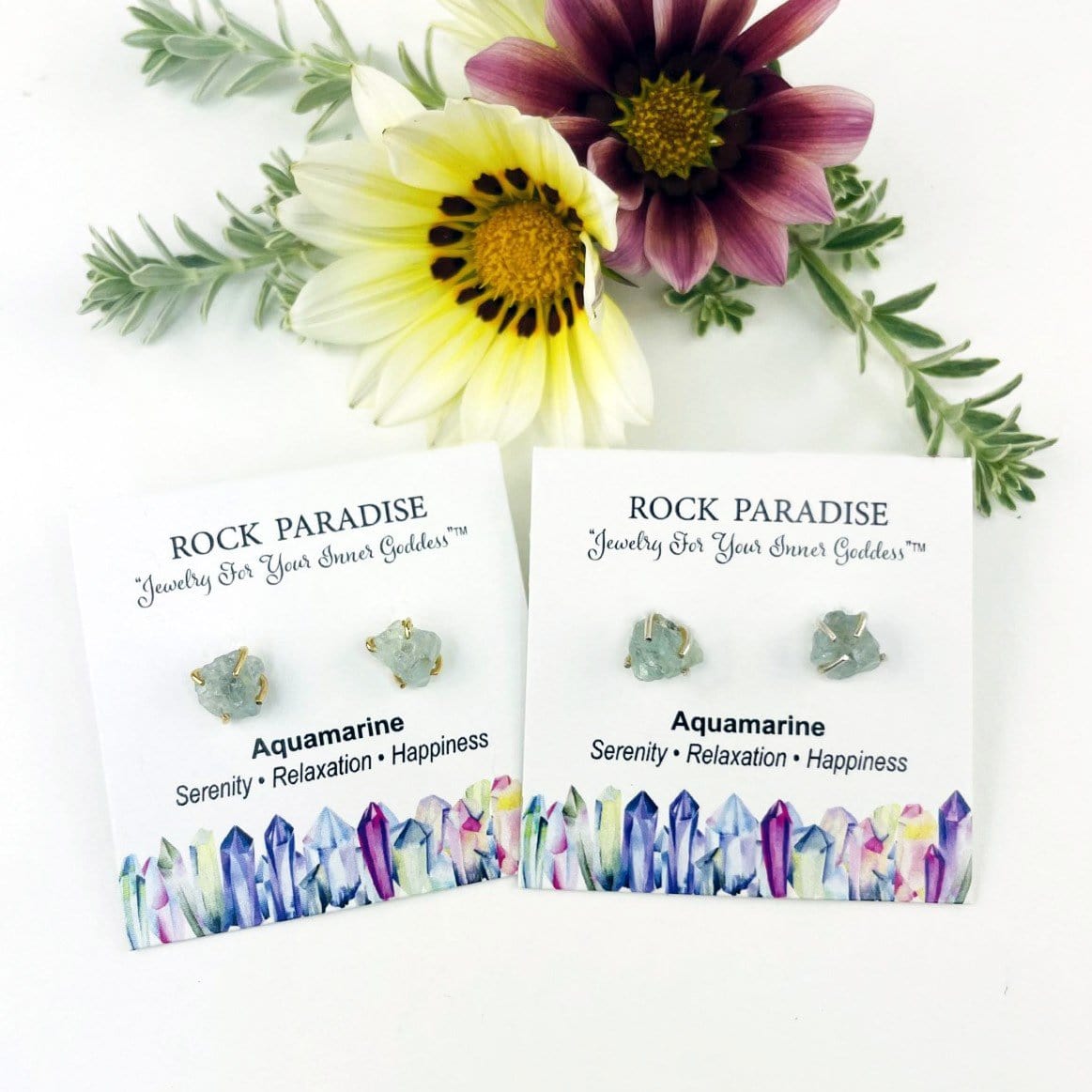 Aquamarine Gemstone Stud Earrings in gold and silver