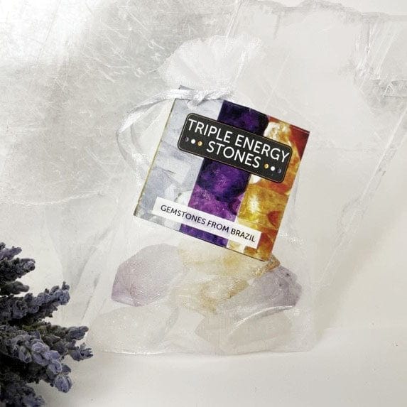 Triple Energy Set of Quartz, Amethyst and Citrine Points - Tied & Tagged in Organza Bag