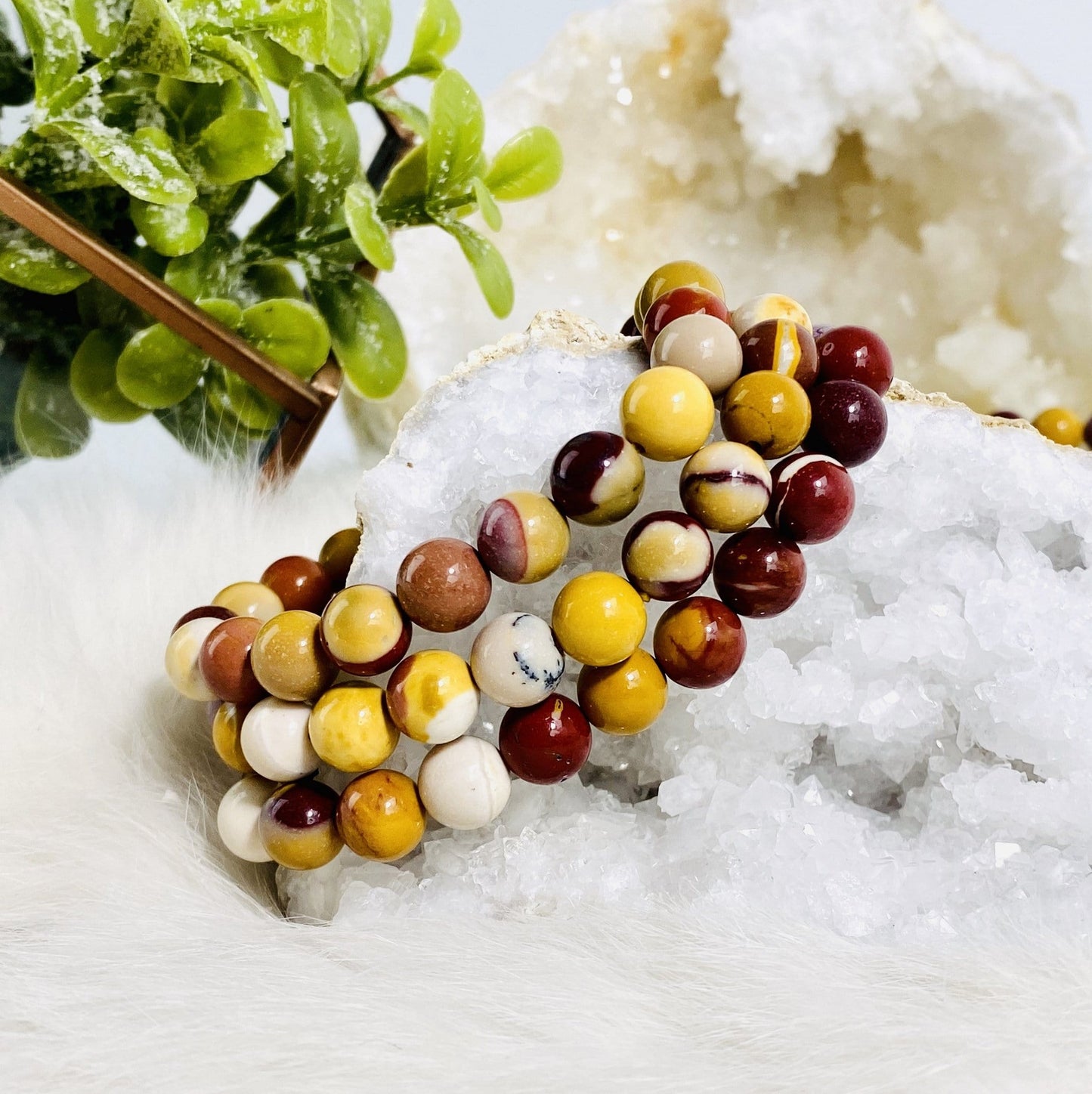 up close photo of bracelets to show color and characteristic variations